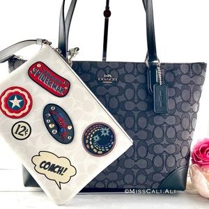 NWT COACH X MARVEL Gallery Coach Bag + Zip Tote Signature Jacquard Bag Set